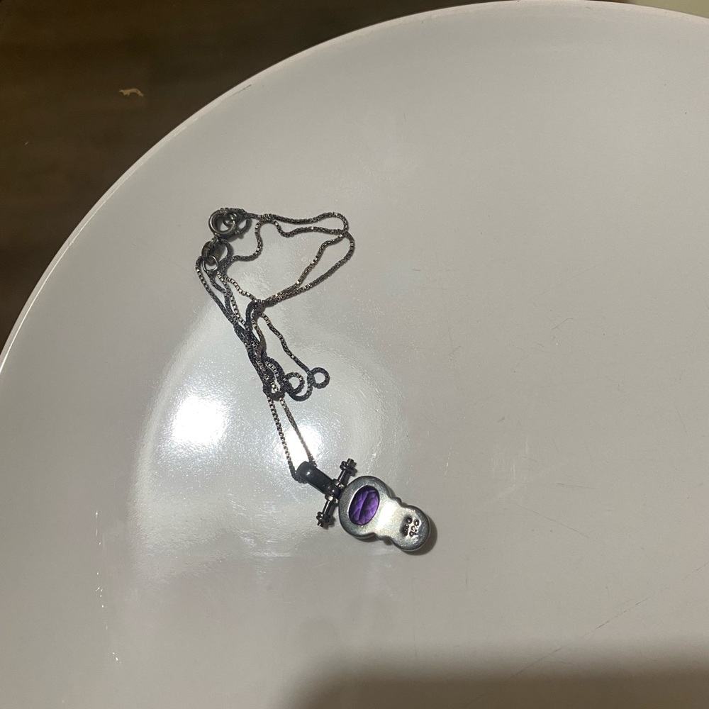 Vintage Ethnic Sterling Amethyst Pendant 925 Necklace With Pearl? - Picture 5 of 9
